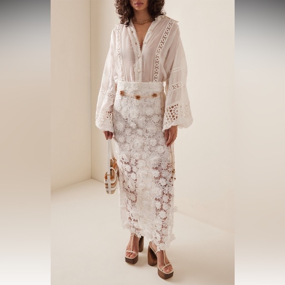 Zimmermann Raie Floral Lace Maxi Skirt Size 1 - Picture 3 of 15